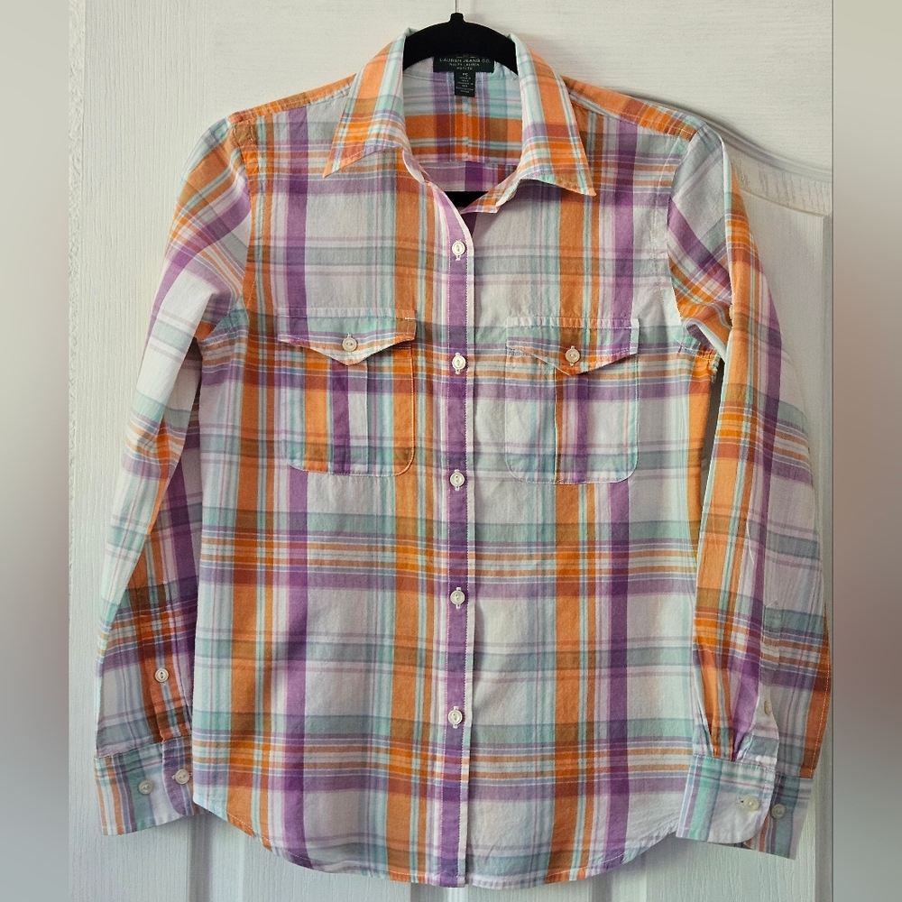 Lauren Ralph Lauren Jeans Co Plaid Button Down Shirt Women's Petite Small PS...